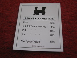 2004 Monopoly Board Game Piece: Pennsylvania Railroad Title Deed - $1.00