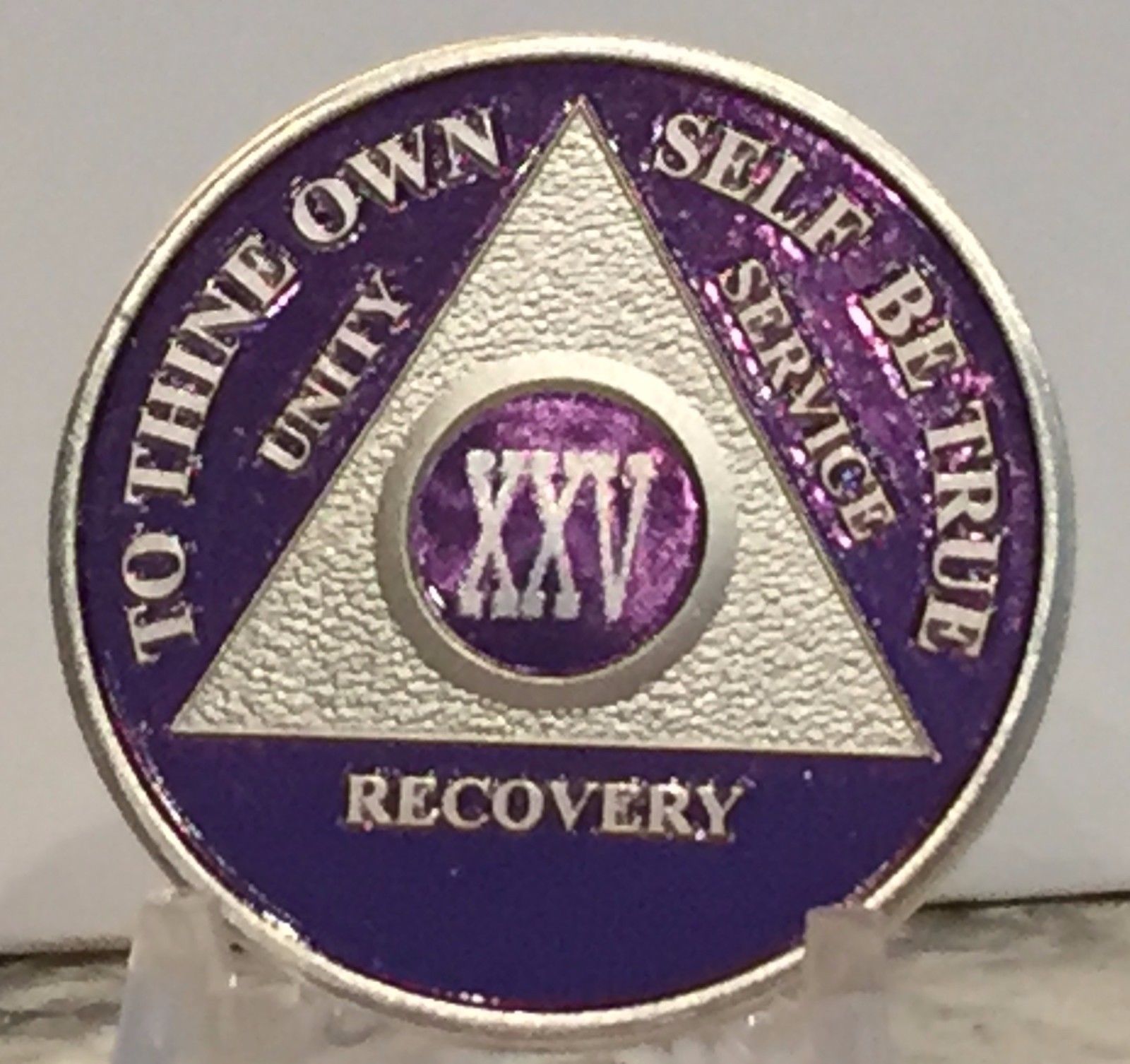 Purple & Silver Plated 25 Year AA Chip Alcoholics Anonymous Medallion Coin Token