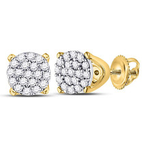 10k Yellow Gold Womens Round Diamond Cluster Fashion Earrings 1/8 Cttw - $160.00