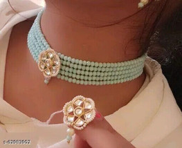 Kundan Beads Necklace Earrings Women Girl Gift Jewelry Set Designer Choker 0 - $19.79