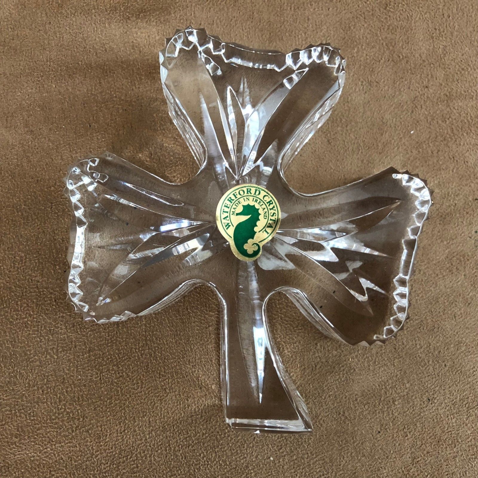 Waterford Crystal Irish Shamrock 3 Leaf Clover Paperweight O'leary