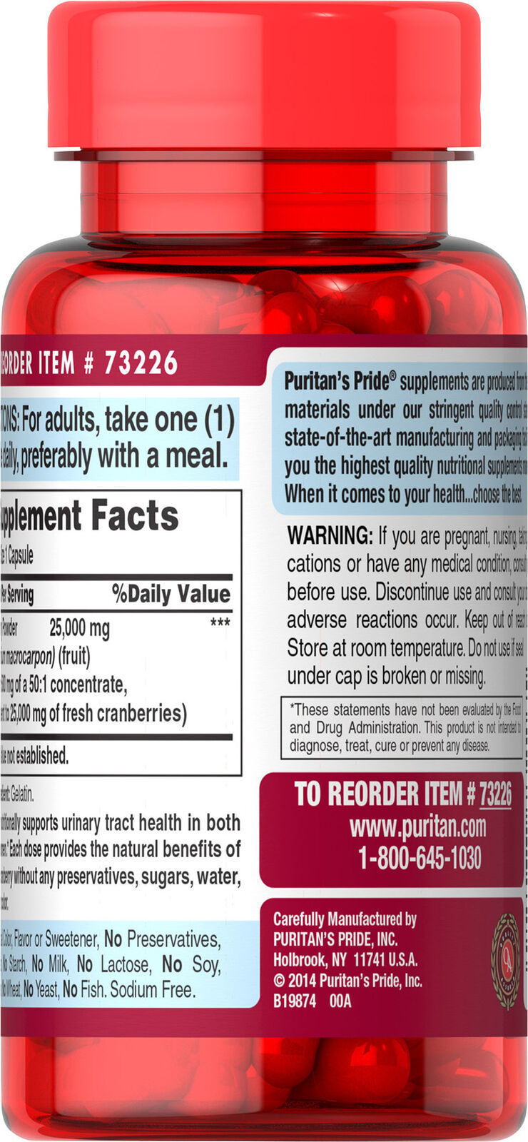 Puritan's Pride One A Day Cranberry 120 Capsules Vitamins