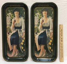Coca Cola Trays Woman Lady Drinking a Coke from a Glass Metal Tin 1973 Mfg Pair - $12.22