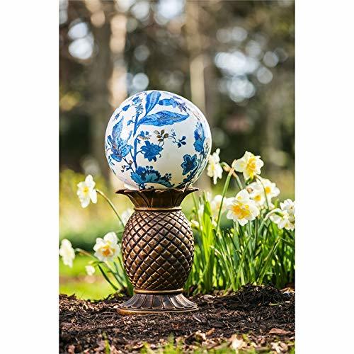 Evergreen Garden Embossed Blue and White Floral Ceramic Gazing Ball