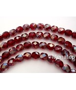 25 6mm Czech Glass Firepolish Beads: Ruby - Celsian - $1.97