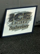 Vintage Budweiser Ice Draft Light Slanted Mirror Display Beer Sign Made In USA - $79.19