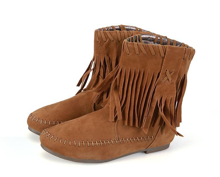 Image of bh CFLB Ladies Vintage Boho Tassle Fringe Women's Black Flat Suede Ankle Boots