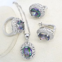 Silver Color Jewelry White Zircon Bridal Jewelry Set for Women Hoop Earrings Nec - $23.59