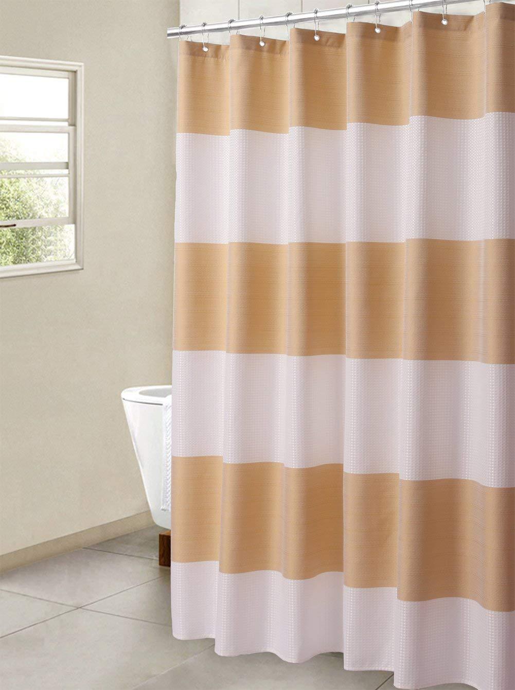 Striped Shower Curtain with Waffle Weave Hotel Luxury, SPA, Heavy