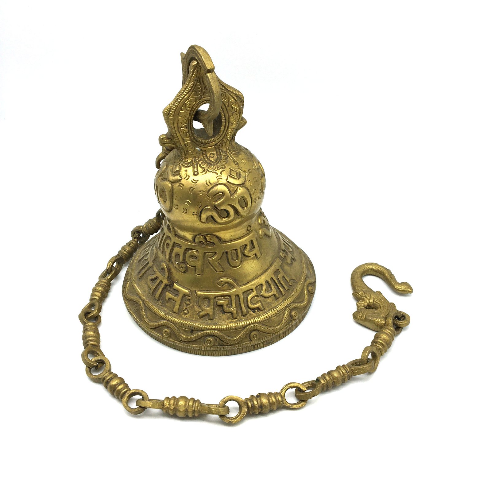 Hanging Big Brass Bell Home Temple Mandir India Om Sanskrit Carved Handmade Other