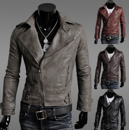 Fashionable man leather coat lapels jacket