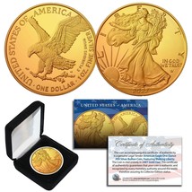 2022 1 Oz 999 Fine Silver American Eagle $1 Coin 24K Gold Gilded with BO... - $74.76
