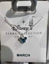 Disney Parks Mickey Mouse Aquamarine March Faux Birthstone Necklace Silver Color