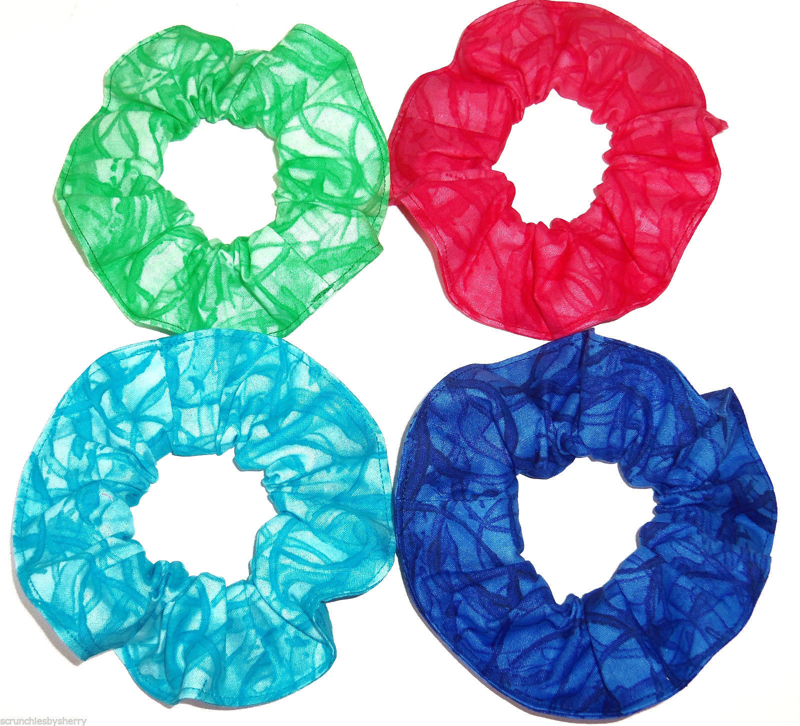 Primary image for Blenders Fabric Hair Scrunchie Scrunchies by Sherry Red Teal Green Blue Lot of 4