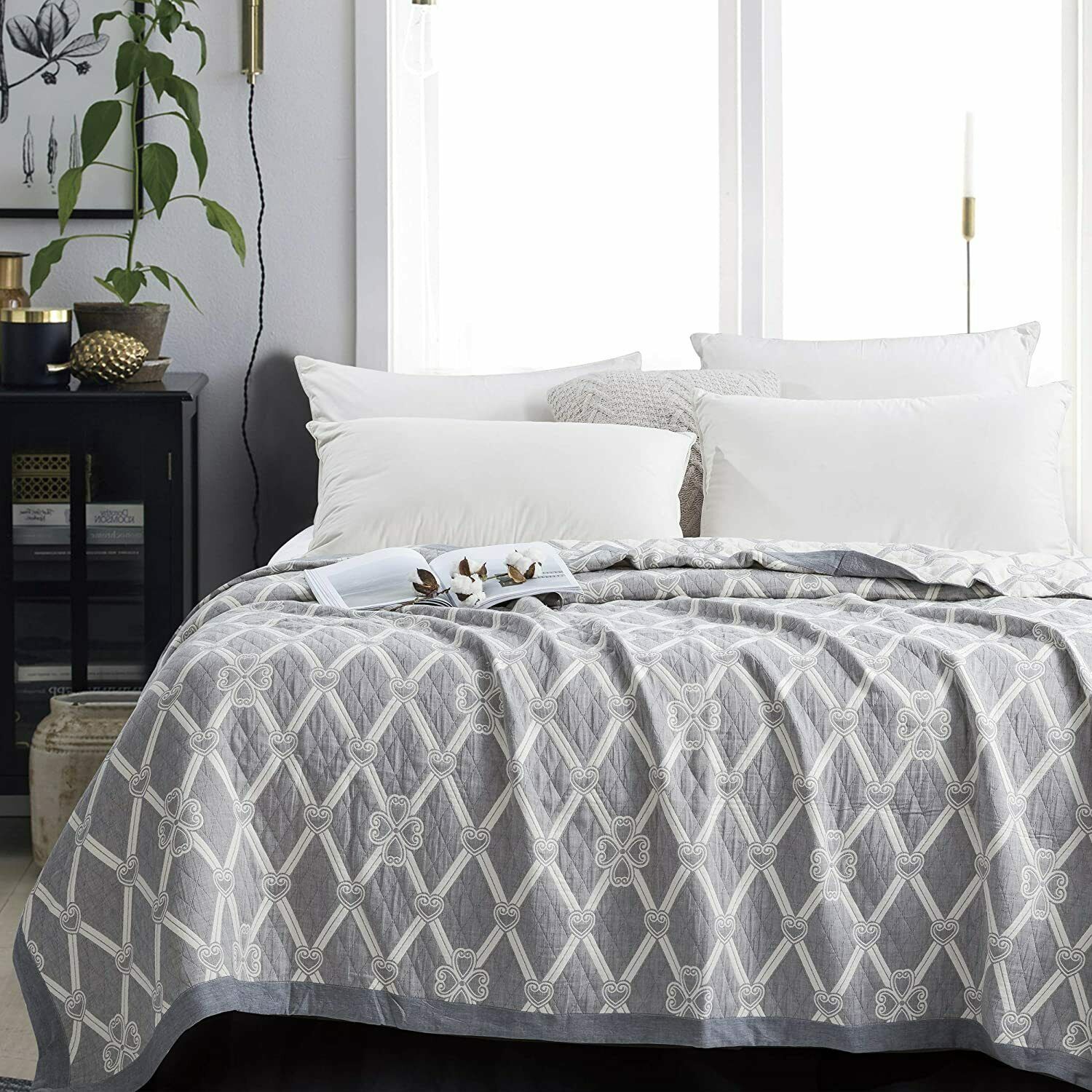 King Muslin Blanket Gray Cotton 106 x 92 Hypoallergenic Soft Home Decor