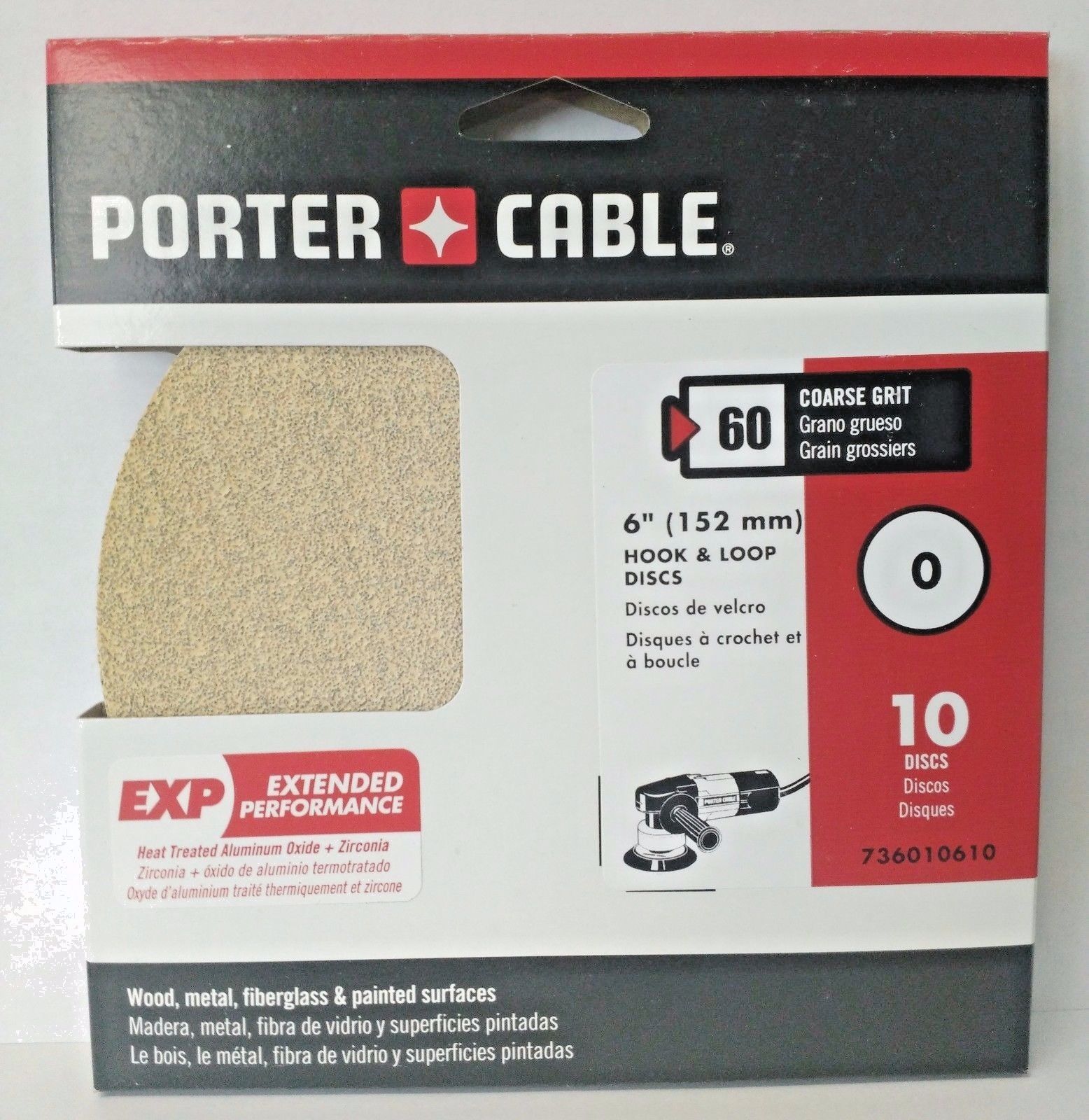 60 Grit Porter Cable 5/" 8-Hole Stick-On Sanding Disc 2-packs of 15 discs