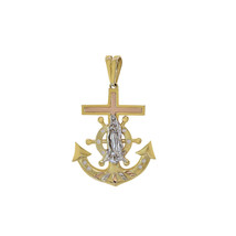 14K Tri Color Gold Virgin Mary Cross Anchor Mariner Ship Wheel Pendant CZ Accent - $830.61