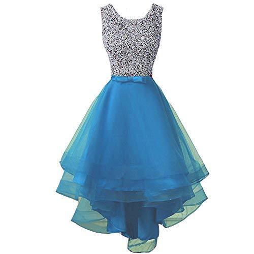 Sheer Beaded High Low Tulle Formal Prom Evening Homecoming Dresses Blue ...