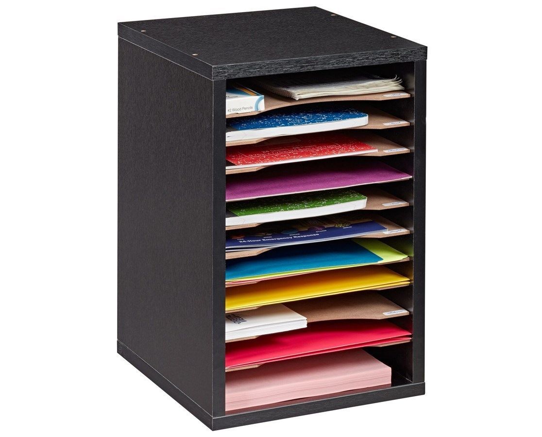 AdirOffice Black Wood 11 Compartment Vertical Paper Desktop Sorter ...