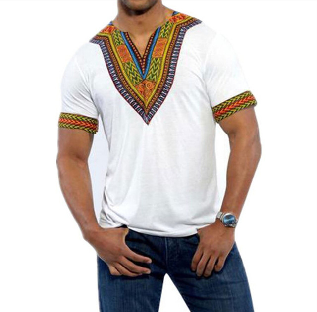 Mens African Ethnic Style Polyester Loose V Neck Tops Printed Fashion ...