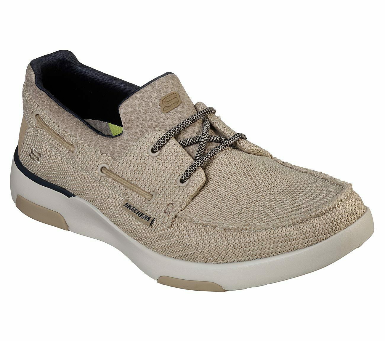 Skechers shoe Taupe Men Memory Foam Boat Casual Comfort Slip On Woven