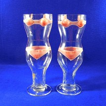 Pair of Tall Figural Bikini Glasses - Handpainted - Pink Design - $9.50