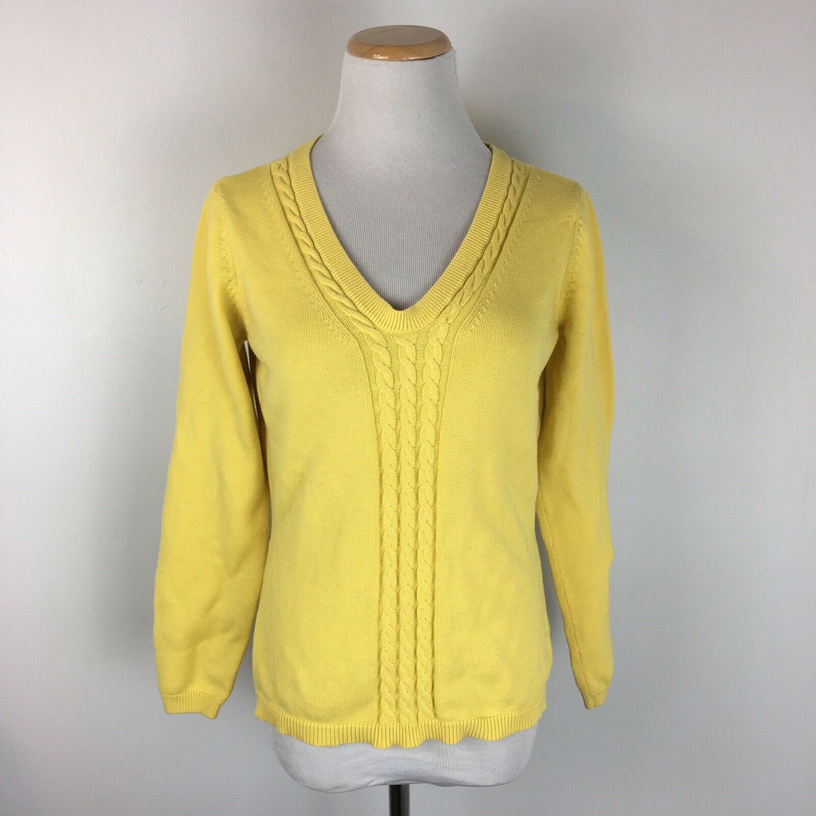 Talbots Women's Bright Yellow Pullover Cable Knit Pima Cotton Sweater ...