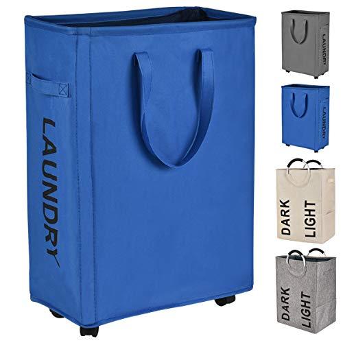 Prodigen Rolling Slim Laundry Hamper Basket, Foldable Waterproof Narrow Laundry Hampers