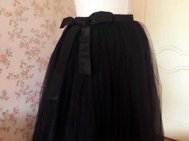 WOMEN BLACK Tea Length Midi Tulle Skirt Plus Size Black Tulle Skirt With Bow NWT image 4