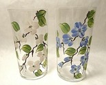 Federal Glass Hand Painted Flower Tumblers set of 2