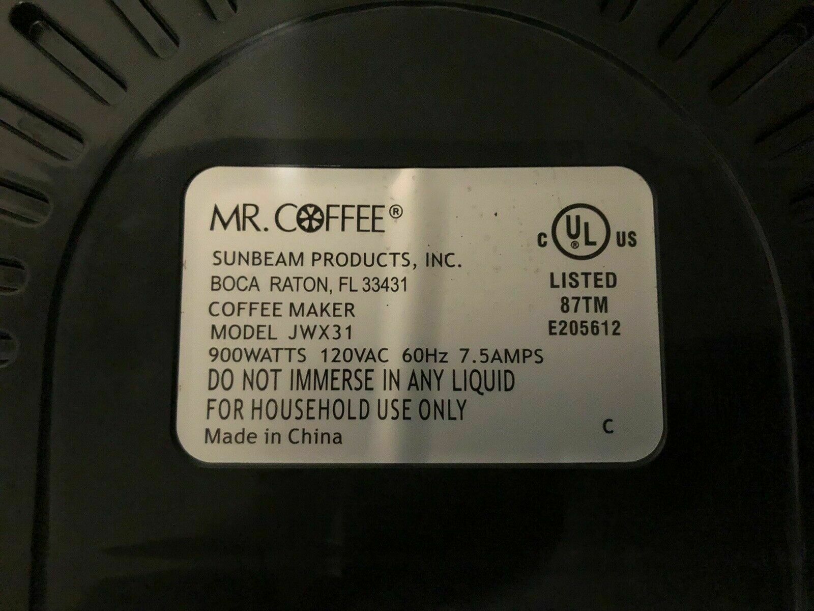 Mr. COFFEE 12Cup Programmable Coffee Maker Model JWX31 for Repair or