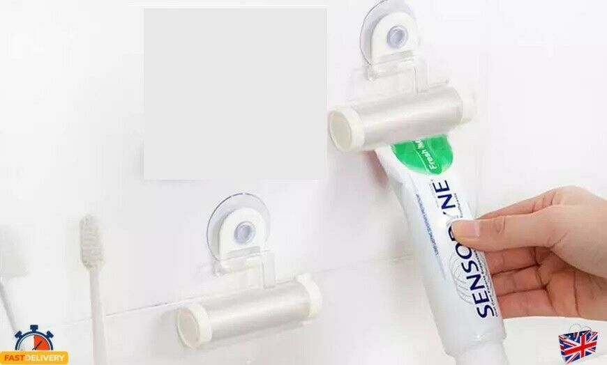 2x WHITE Stylish Toothpaste Dispenser Rolling Hanging Suction Squeezer Holder UK