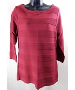 St. John&#39;s Bay Red 3/4 Sleeve Women&#39;s Textured Striped Knit Top Size: M - $8.00