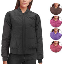 Women's Long Sleeve Full Zip Quilted Fleece Lined Puffer Bomber Jacket