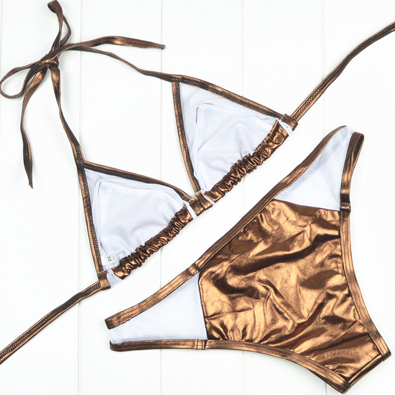 Gold 2018 Women Sexy Mesh Bikinis Set Micro Brazilian Retro Swimwear