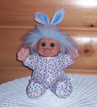 RUSS 12&quot; Vinyl &amp; Cloth Blue Hair Troll BUGSY in Easter Egg Sleeper &amp; Bun... - $8.79