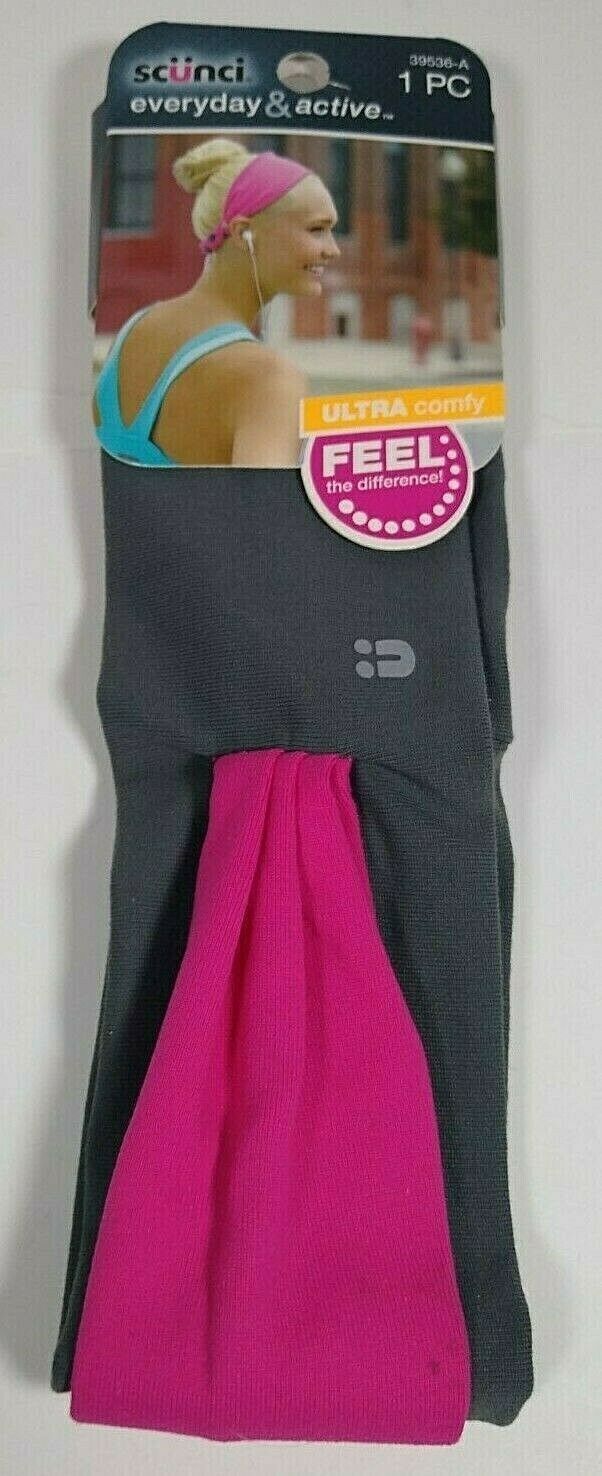 Primary image for Scunci Everyday & Active Gray & Pink Stretchy Fabric Headband Wrap #39536