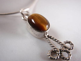 New Tiger Eye Rope Adorned 925 Silver Necklace India - $17.69