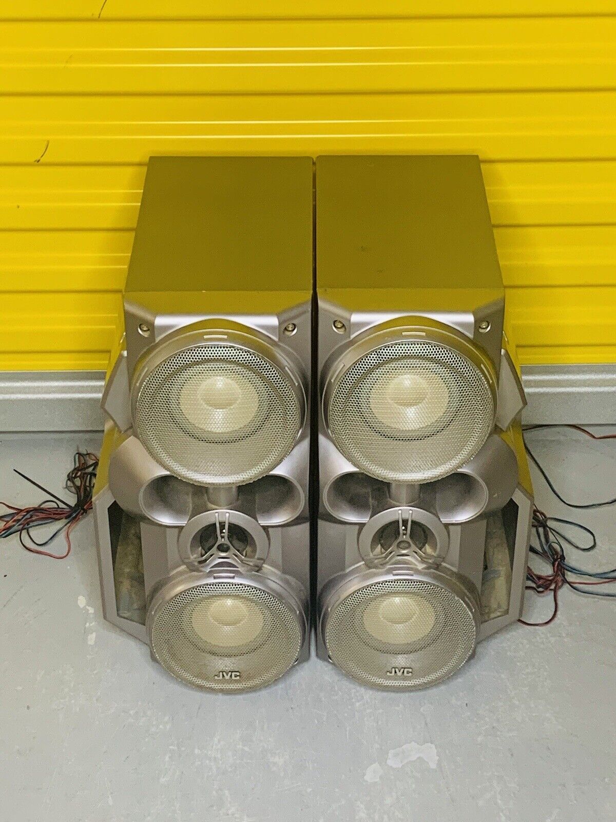 JVC Twin Giga Tube SPHXZ1 PAIR Silver Speakers + Subwoofers For Stereo