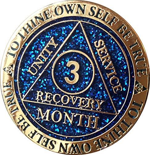 3 Month AA Medallion Reflex Blue Glitter and Gold Plated 90 Day Chip