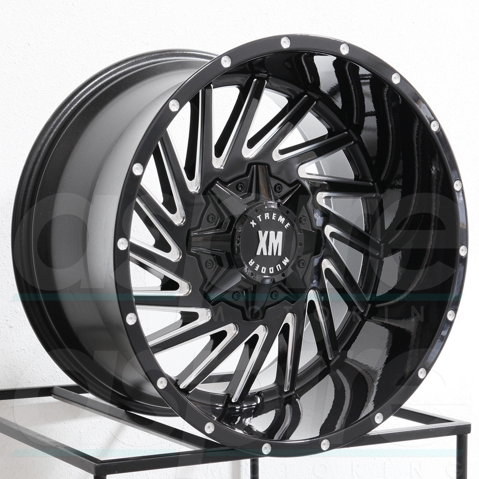 One 20x10 Xtreme Mudder XM316 5x114.3/5x5 0 Gloss Black Milled Wheels ...