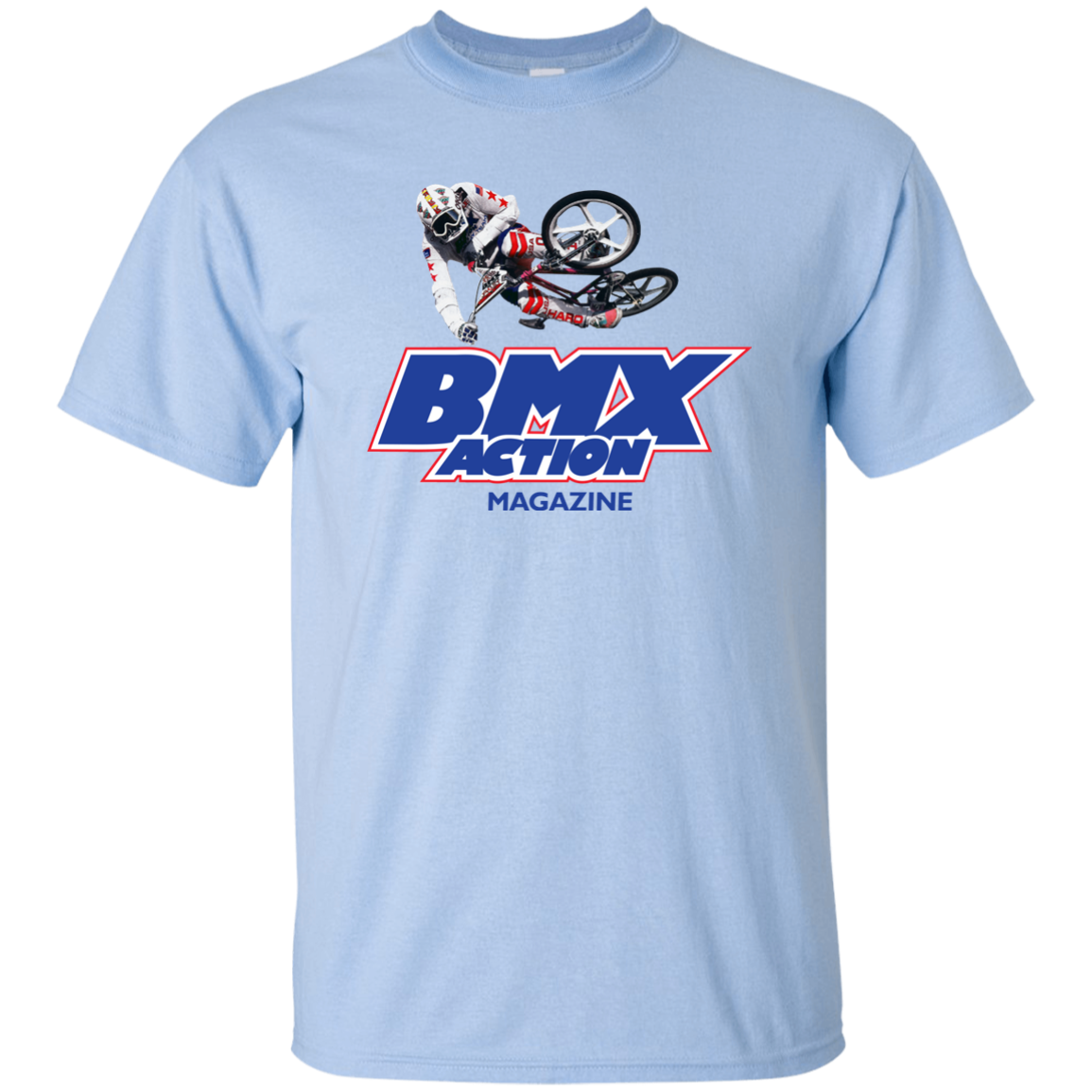 BMX Action, Racing, Bike Gildan Ultra Cotton TShirt Light Blue T