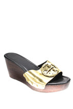 Tory Burch Womens Platform Open Toe Sandals Wedges Metallic Gold Leather Size 7 - $89.00
