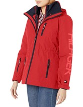Tommy Hilfiger Red Navy Women's 3 in 1 Systems Jacket with Removable Hood Large