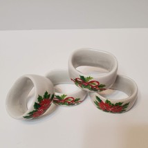 Christmas Napkin Rings, set of 4 Handcrafted Porcelain Poinsettia Napkin Holders image 3