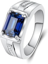 2.50 Ct Emerald Cut Blue Sapphire Men&#39;s Wedding Ring 14k White Gold Finish - $129.99