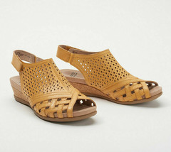 Earth Leather Perforated Wedge Sandals- Pisa Galli Amber Yellow 7.5 W - $68.24