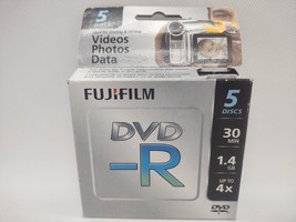 5 Discs Fujifilm 25302444 DVD-R Camcorder 1.4 GB / 30 Min 4X, For Videos Photos - $9.90