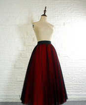 BLACK RED A-Line Midi Tulle Skirt Outfit High Waisted Full Pleated Tulle Outfit image 3
