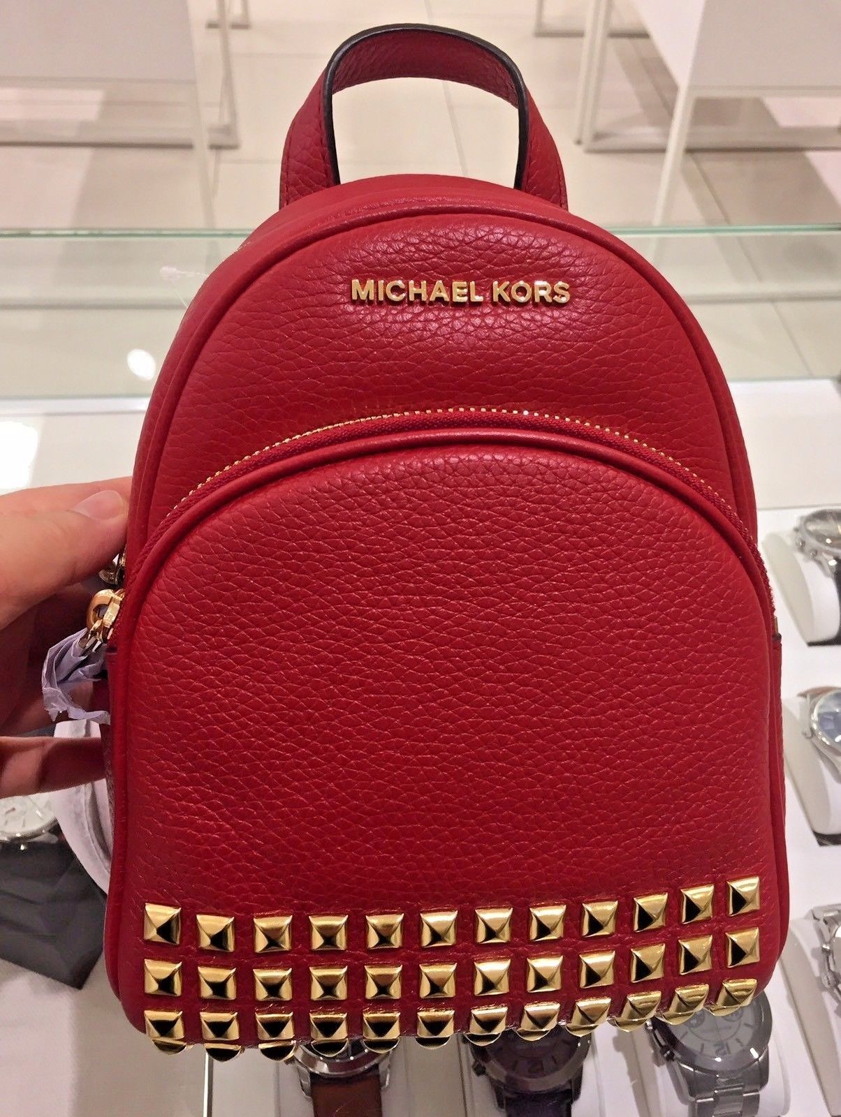 michael kors mini backpack red